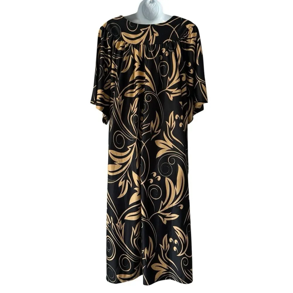 Anthony Richards Dress Women’s Plus 2X Black Beige Swirl Floral Caftan Maxi